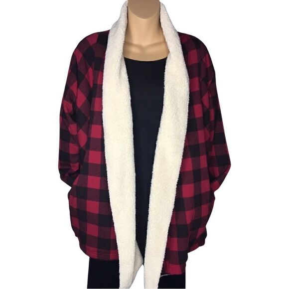Eddie Bauer Snow Lodge Buffalo Check Faux Shearling Lined Wrap Size Small - Picture 2 of 7